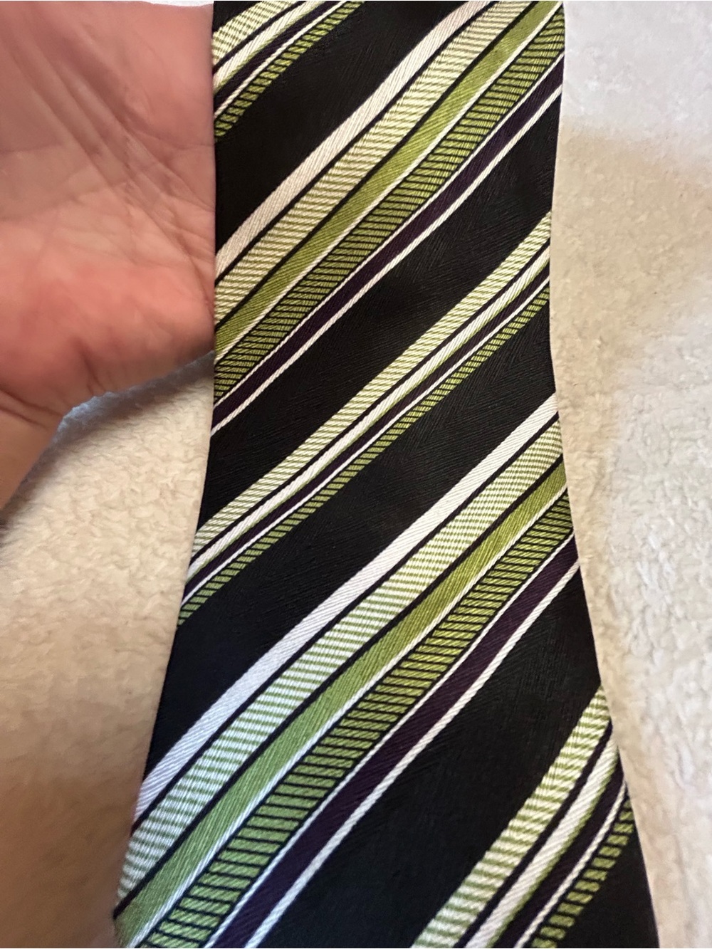🎁3 for $30 - Black and Green Striped Silk Necktie